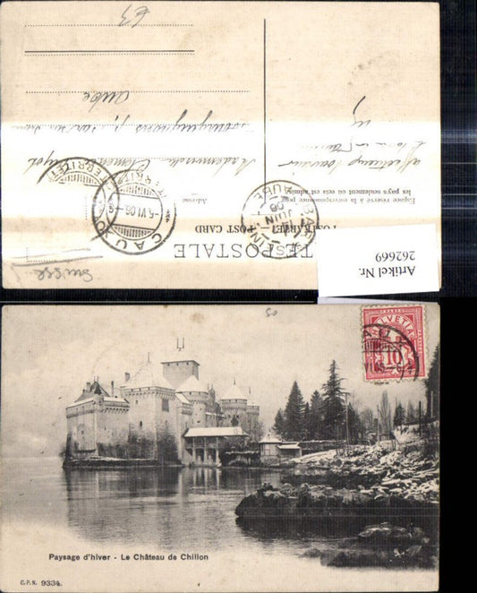 262669,Paysage d hiver Le Chateau de Chillon Schloss Burg Winteransicht