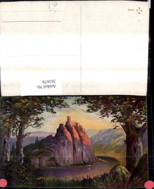 262678,Künstler Ak Schloss Burg a. Felsen Landschaft