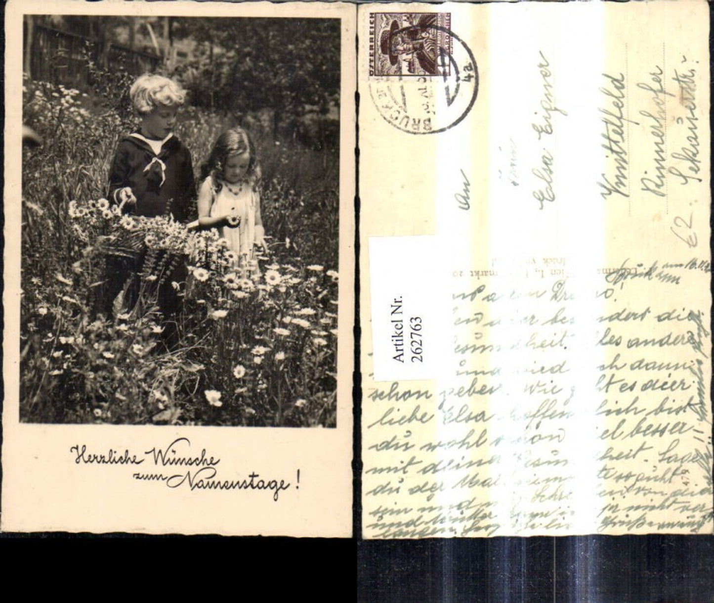 262763, Photo Ak Children a. Flower meadow Flowers Daisies Sailor suit Name day