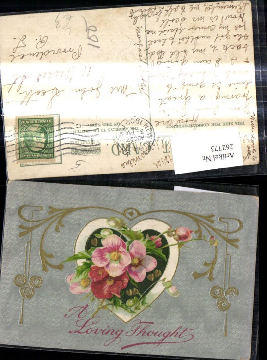262773,Präge Litho Liebe Herz Blumen Rosen  A Loving Thought Ornament