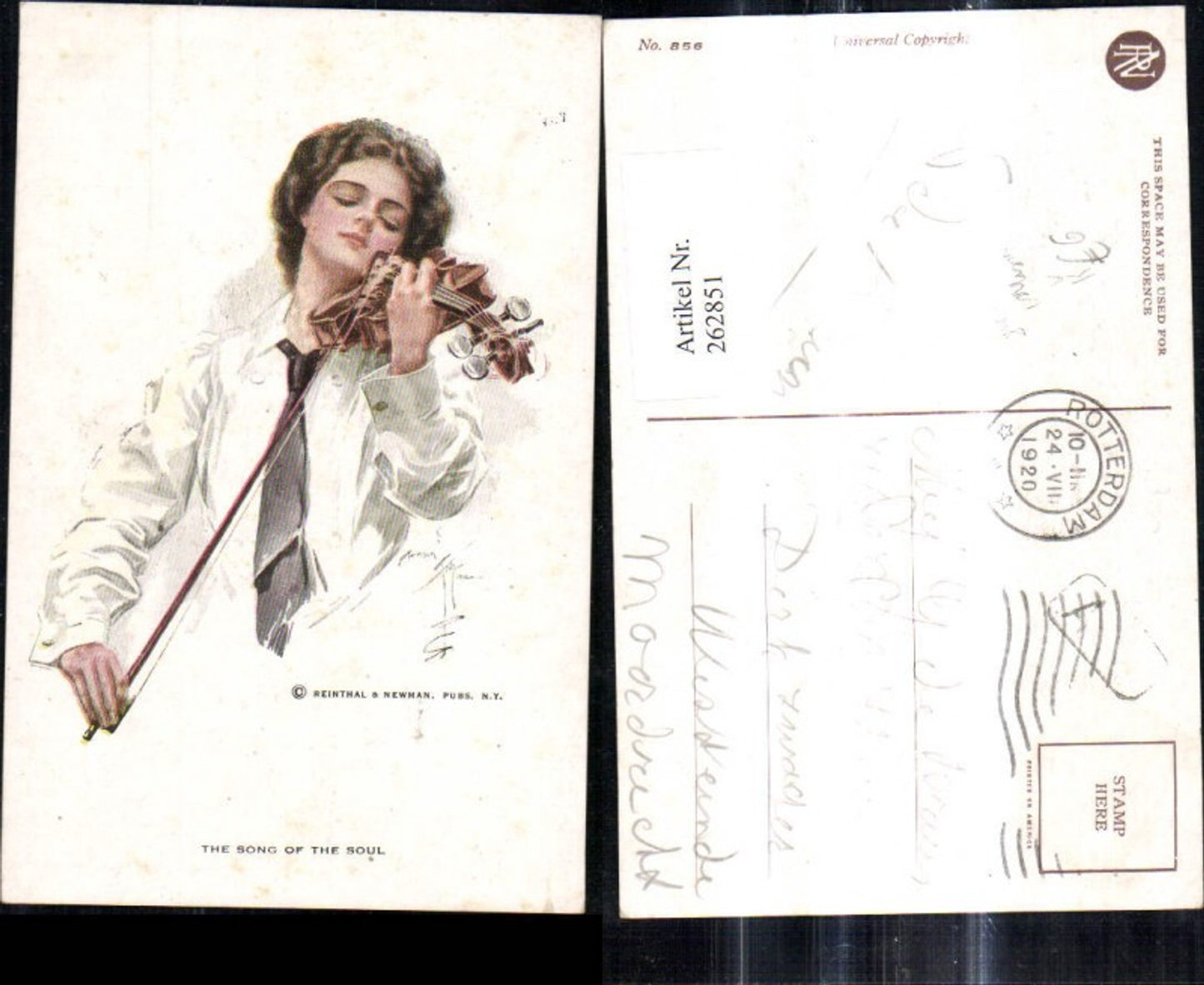 262851,Künstler Ak Frau Mode Glamour Geige Musik pub Reinthal & Newman 856