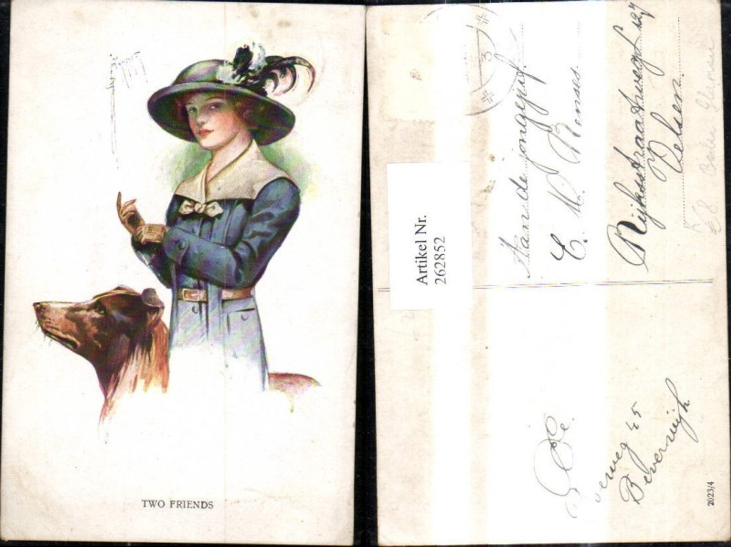 262852,Künstler Ak Barber Frau Mode Glamour Hut Hutmode Hund Two Friends
