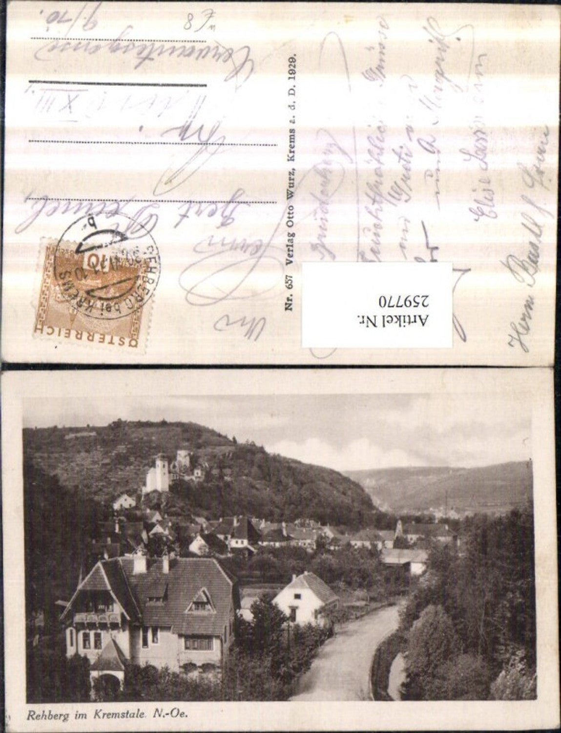 259770,Krems an d. Donau Rehberg im Kremstale Totale m. Kirche u. Ruine