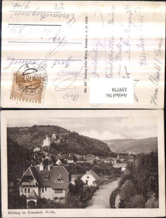 259770,Krems an d. Donau Rehberg im Kremstale Totale m. Kirche u. Ruine