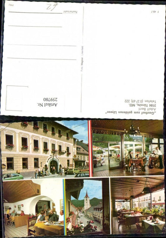259780,Türnitz Kirche Gasthof zum goldenen Löwen v. Adolf Bertl Mehrbildkarte