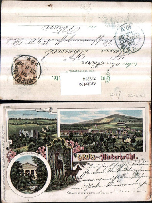 259914,Litho AK Gruß aus Hinterbrühl Totale Römerwand Husarentempel Wild Mehrbildkarte