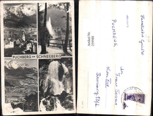 259988,Puchberg am Schneeberg Totale Burg Wasserfall Fontäne Bergkulisse Mehrbildkarte