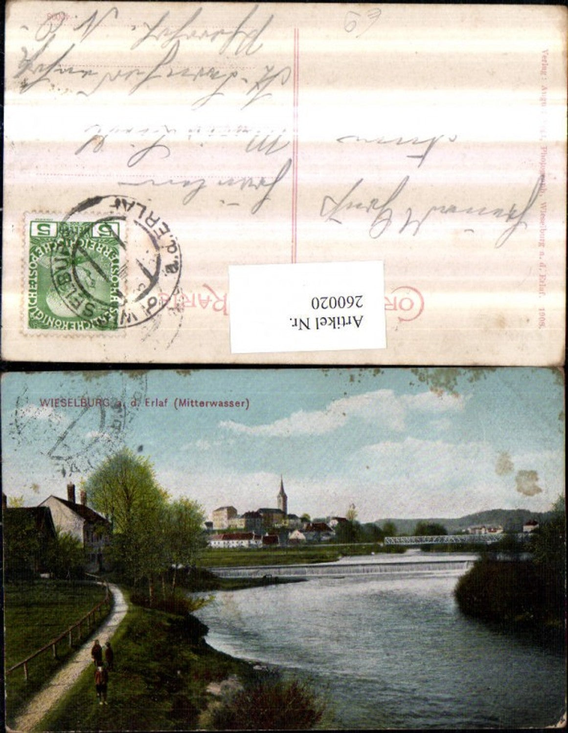 260020,Wieselburg an d. Erlauf Teilansicht Brücke Wehr Kirche