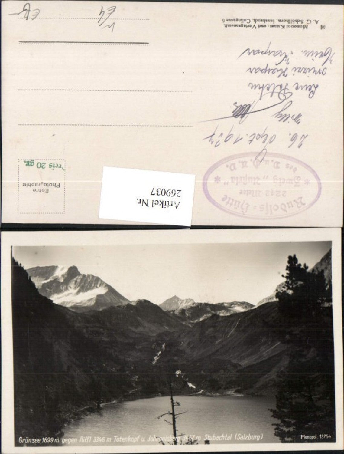 269037,Stubachtal b. Uttendorf Grünsee See geg. Riffl Totenkopf u. Johannisberg Bergkulisse