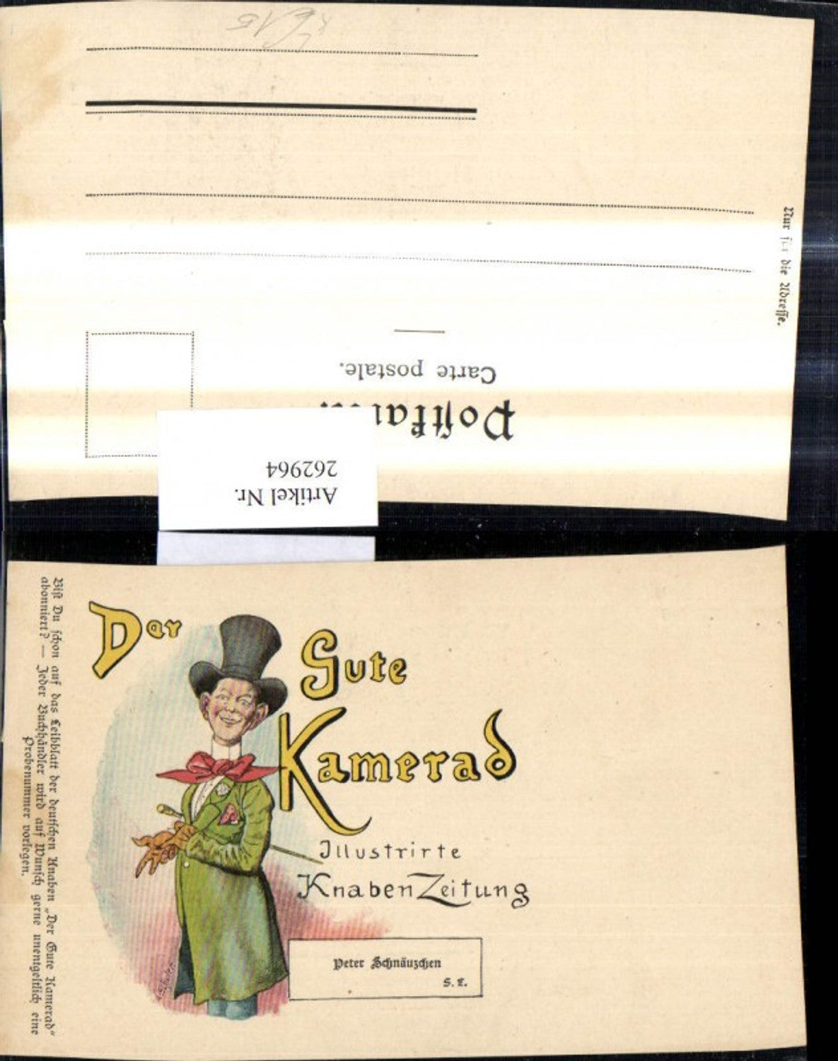 262964,Künstler Litho F. Schuler Reklame Der Gute Kamerad Illustrierte Knabenzeitung Peter Schnäuzchen