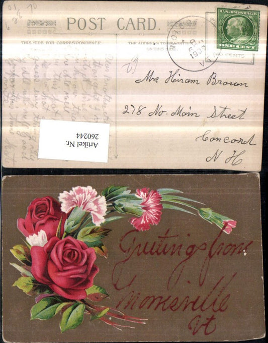 260244, embossed postcard, flowers, roses, carnations