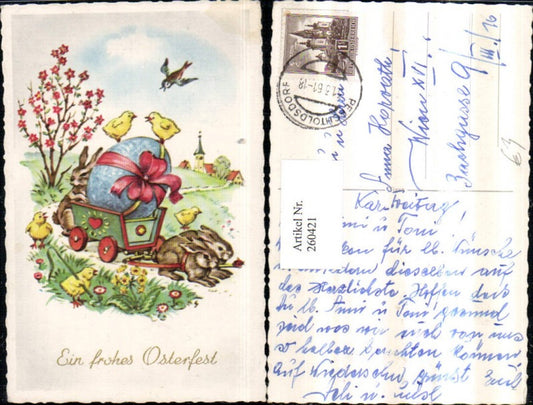 260421, Artist AK Easter Rabbits Wagon Easter Egg Bow Chick Whip Flowering Bush