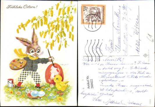 260422, Artist AK Easter bunny anthropomorphized painter with palette, brush, paint, eggs, chicks