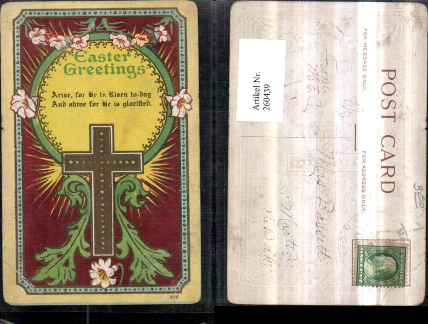 260439,Präge AK Ostern Kreuz Blumen Spruch Text