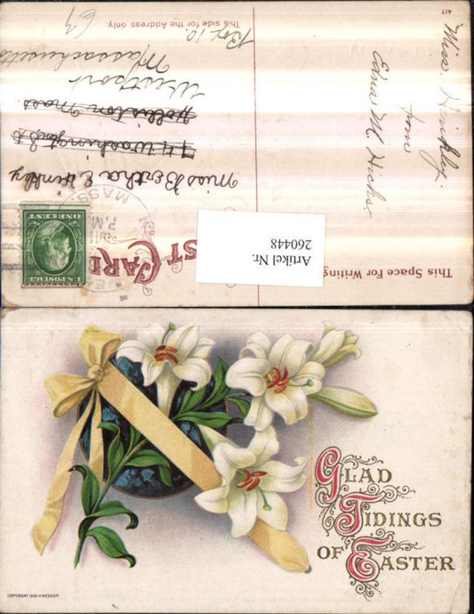 260448,Präge AK Ostern Blumen Lilien Schleife
