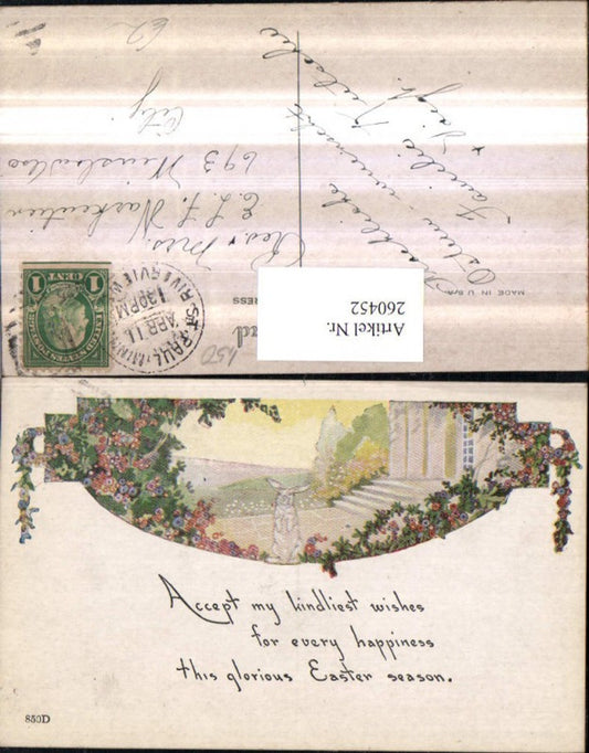 260452,Ostern Hase Landschaft Stiege Säulen Blumen Spruch Text