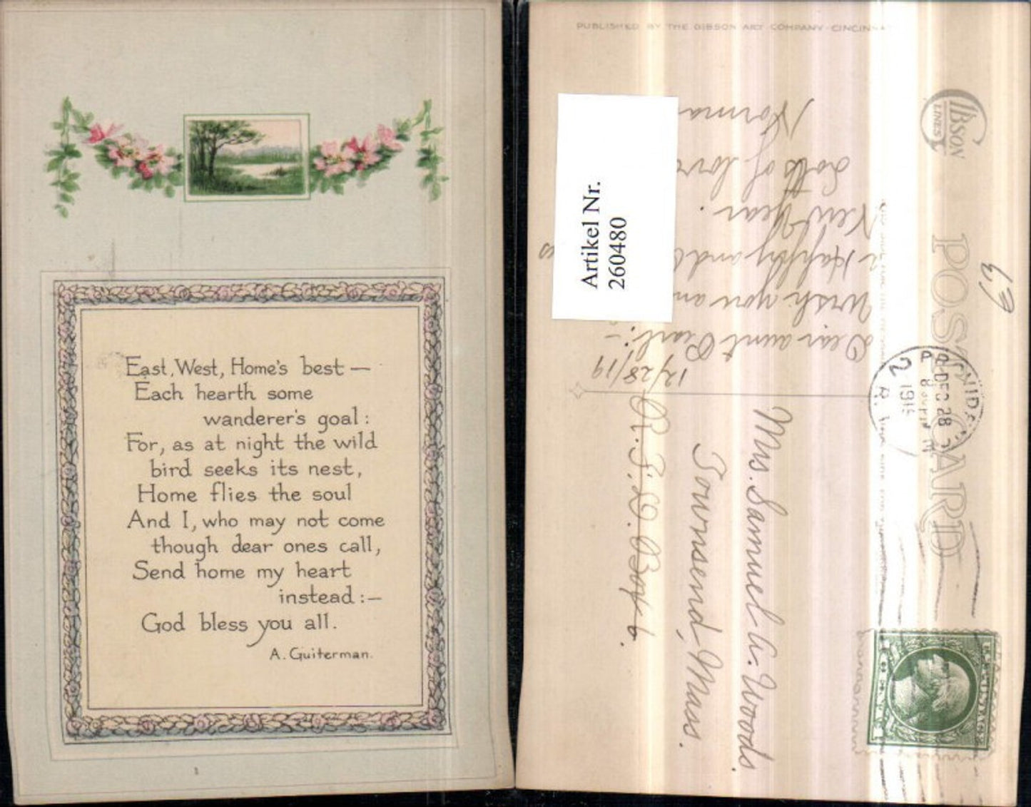 260480, Landscape Passepartout Flower Garland Saying Text by A. Guiterman