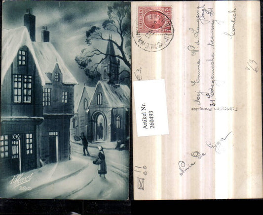 260493, Christmas Winter Village Church Pub Bleuet Paris 390