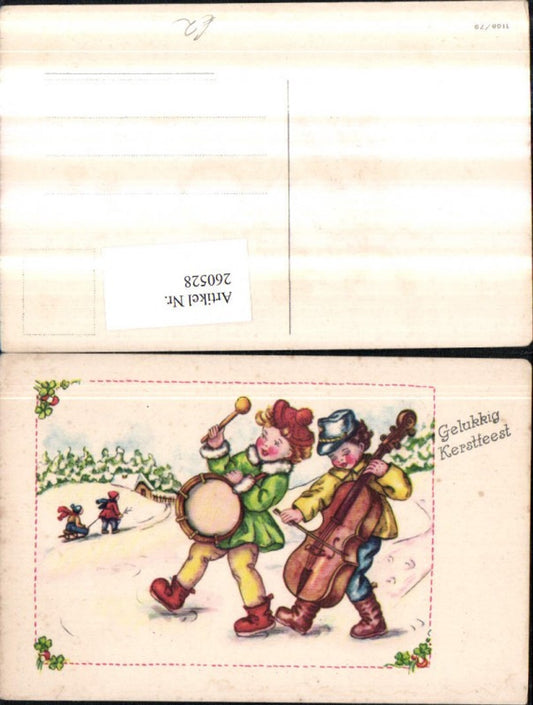 260528, Artist AK Christmas Children with Drum Cello Sleigh