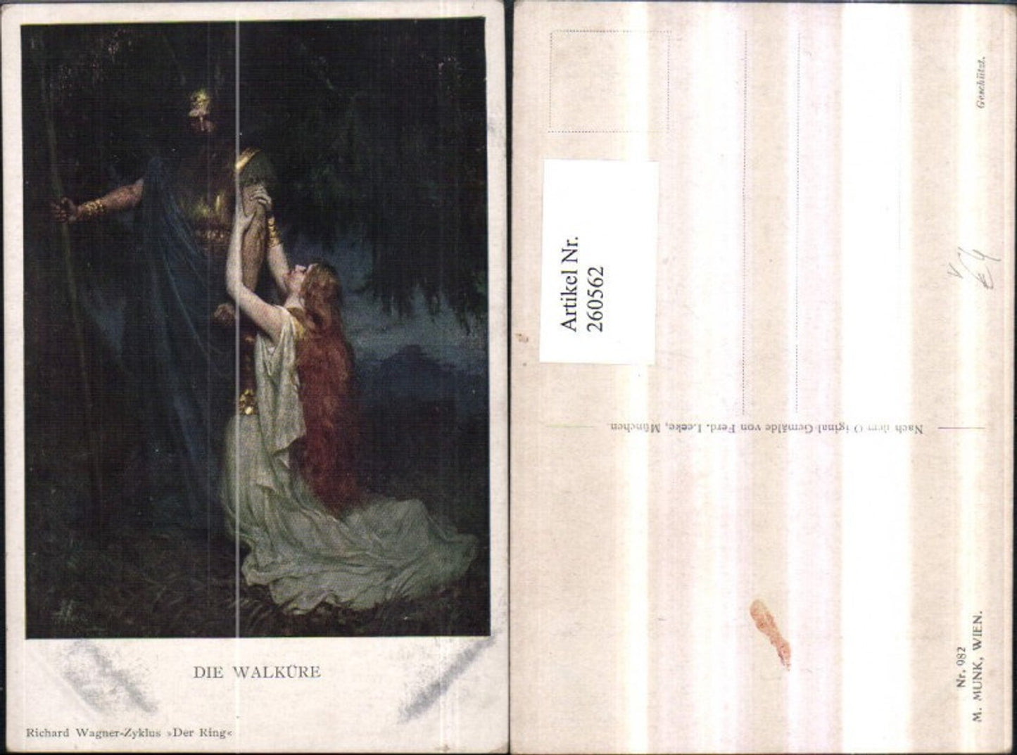 260562,M. Munk Vienne 982 Künstler Ferd. Leeke Die Walküre Frau m. Langen Haaren Kleid Mann Ritter