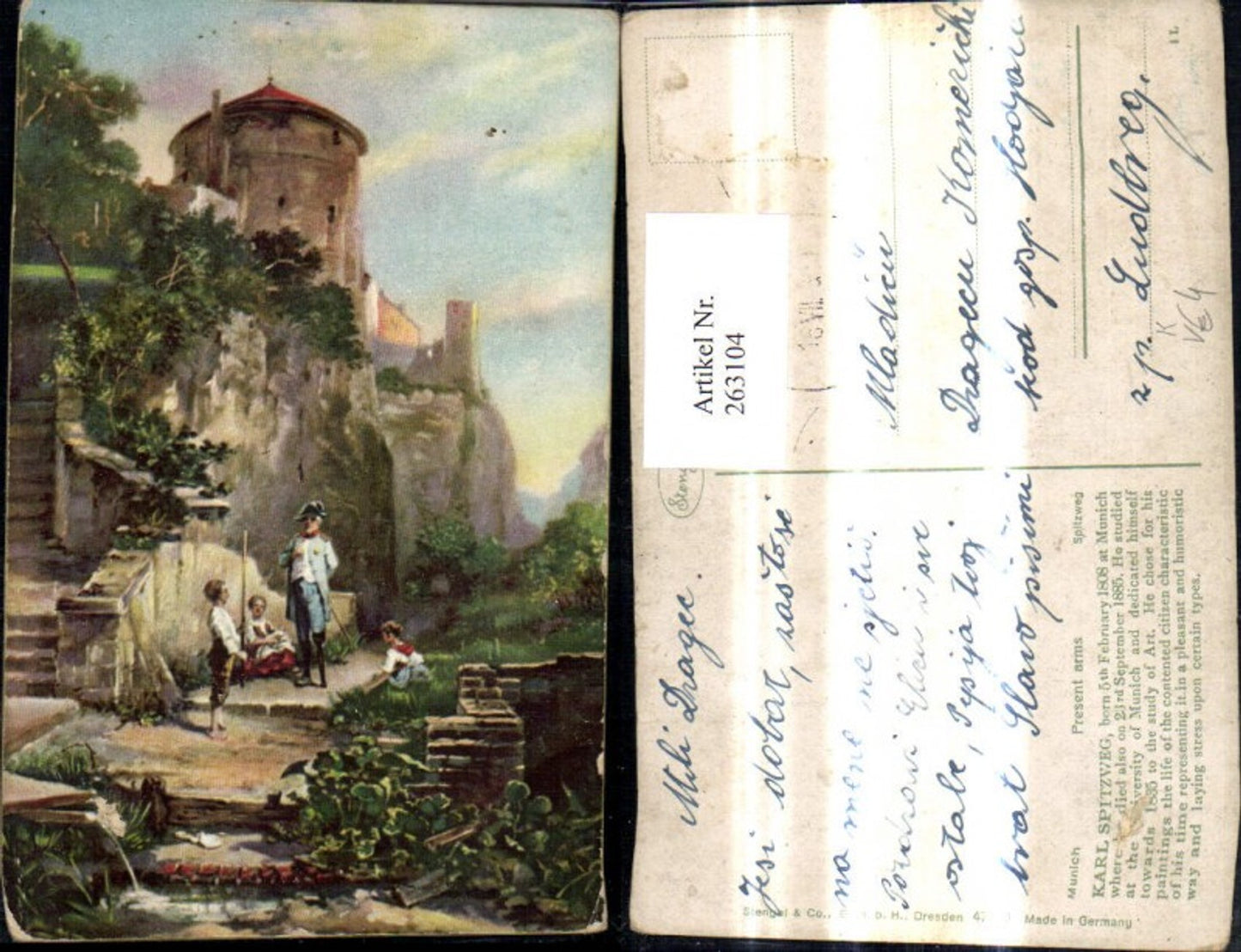 263104,Stengel Co 47010 Carl Spitzweg Present arms Soldat Kinder v. Festung