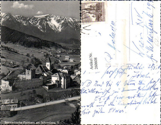 260608,Puchberg am Schneeberg Teilansicht Kirche Burg Bergkulisse