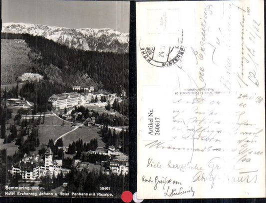260617,Semmering Hotel Erzherzog Johann u. Hotel Panhans m. Raxalpe Bergkulisse