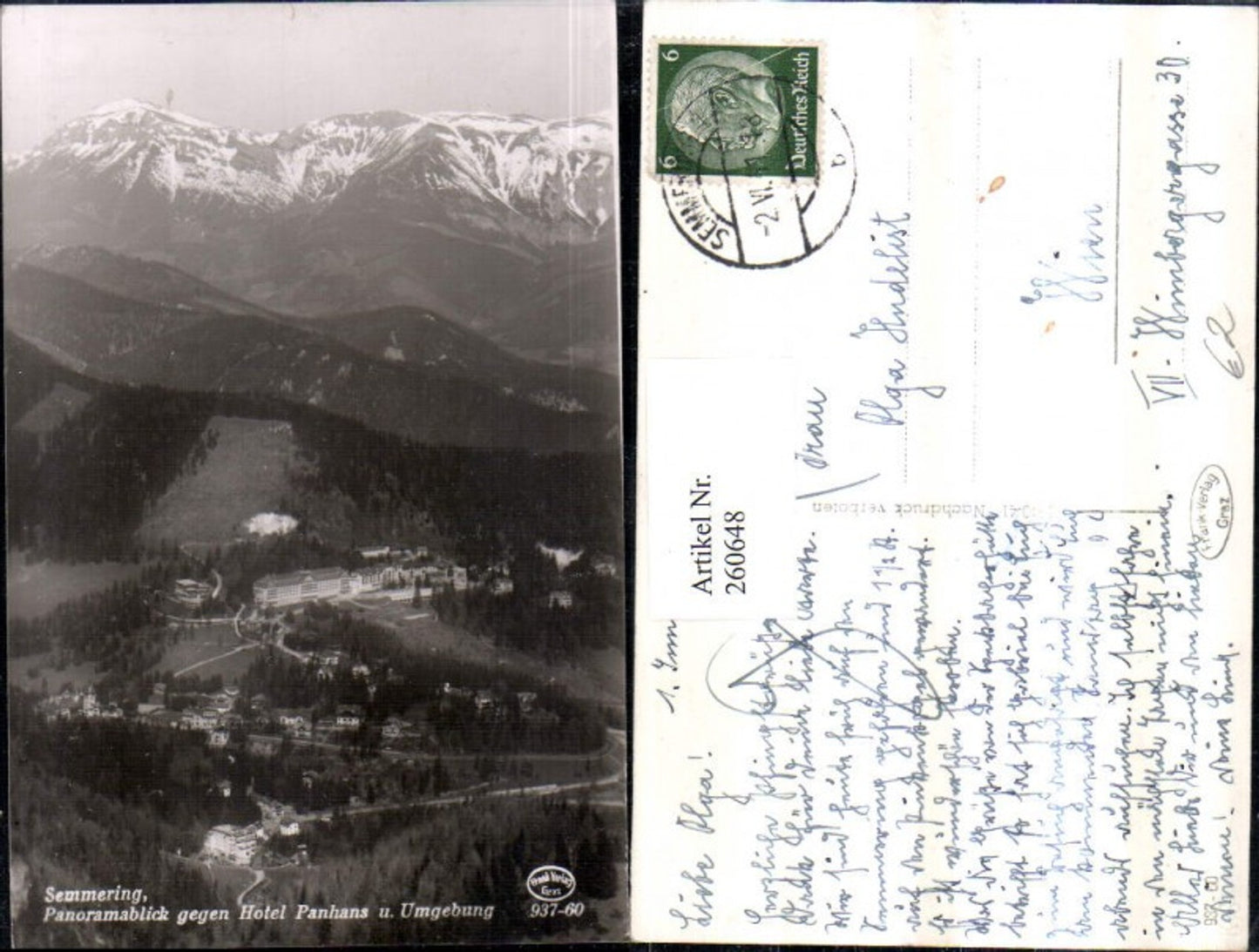260648,Semmering Panoramablick geg. Hotel Panhans u. Umgebung Bergkulisse
