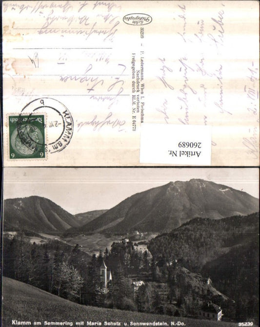 260689,Klamm am Semmering Kirche Burg Ruine m. Maria Schutz u. Sonnwendstein
