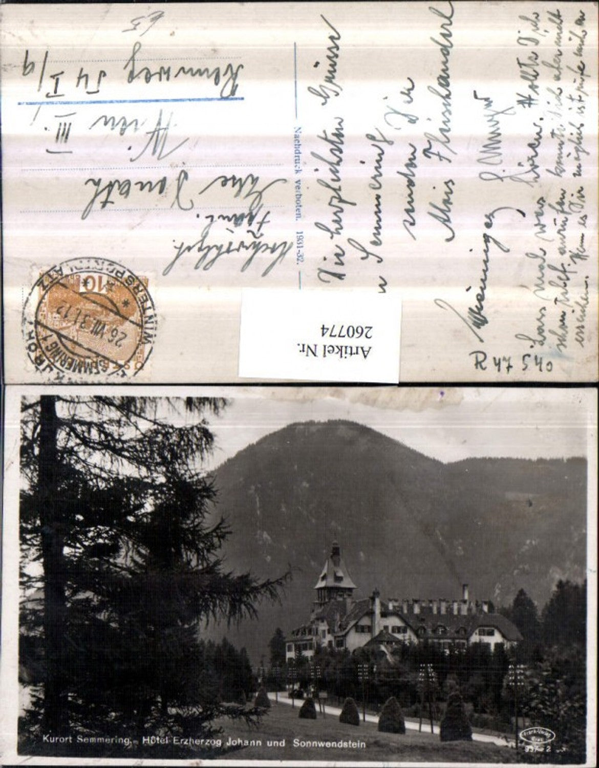 260774,Semmering Hotel Erzherzog Johann u. Sonnwendstein