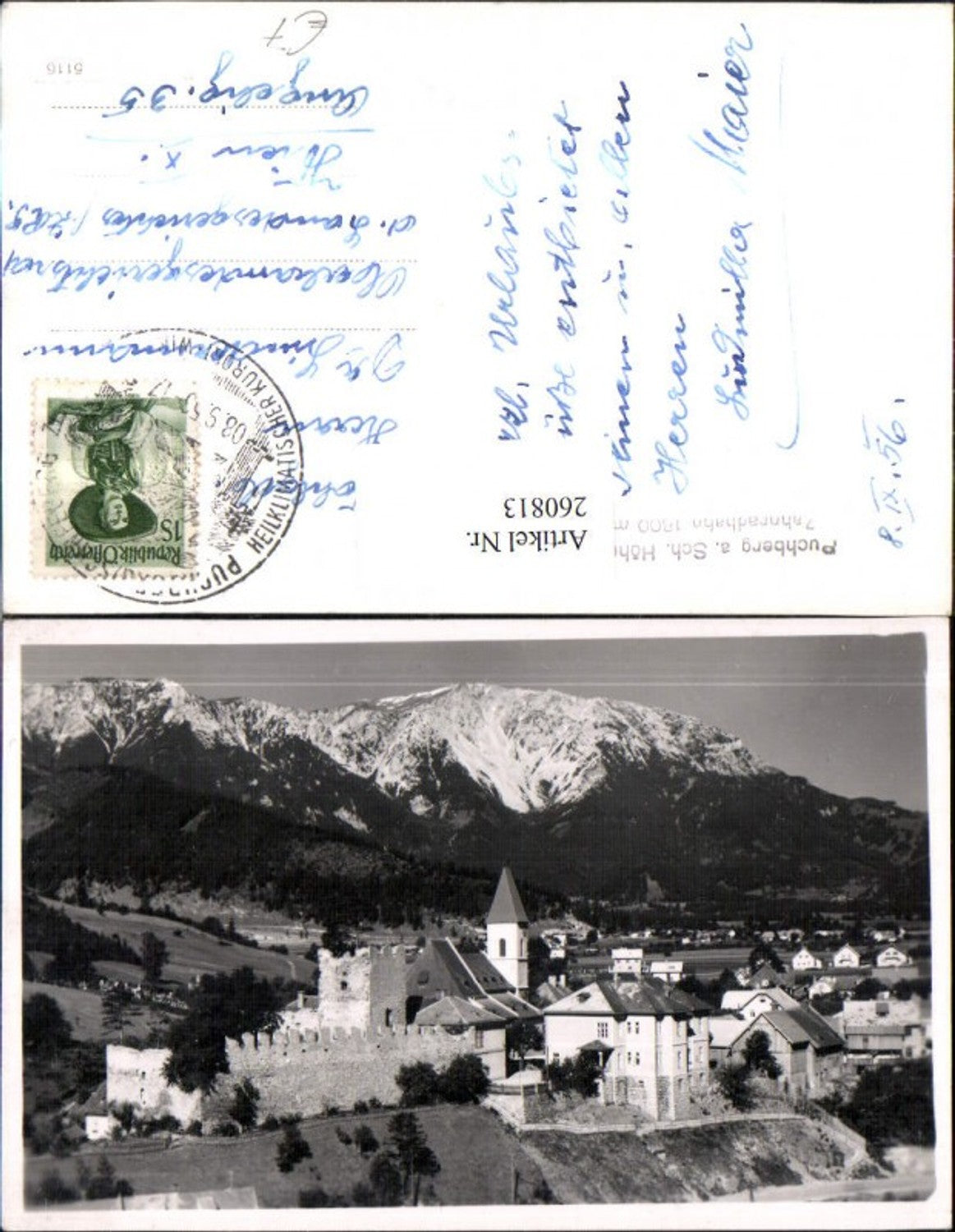 260813,Puchberg am Schneeberg Teilansicht Burg Kirche Bergkulisse