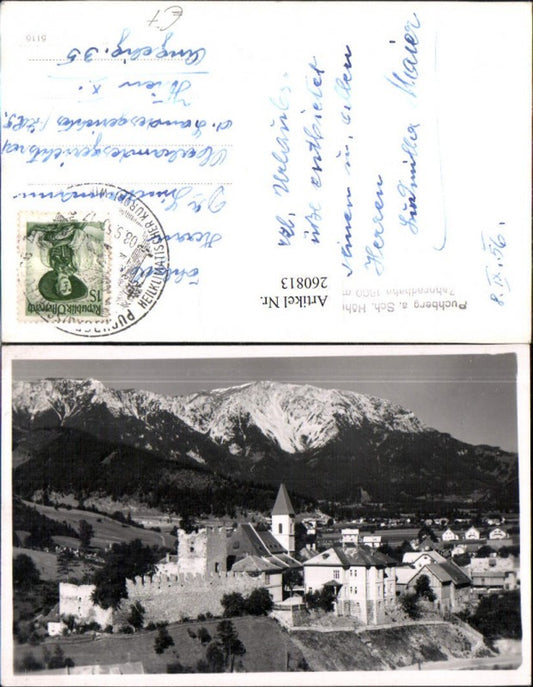 260813,Puchberg am Schneeberg Teilansicht Burg Kirche Bergkulisse