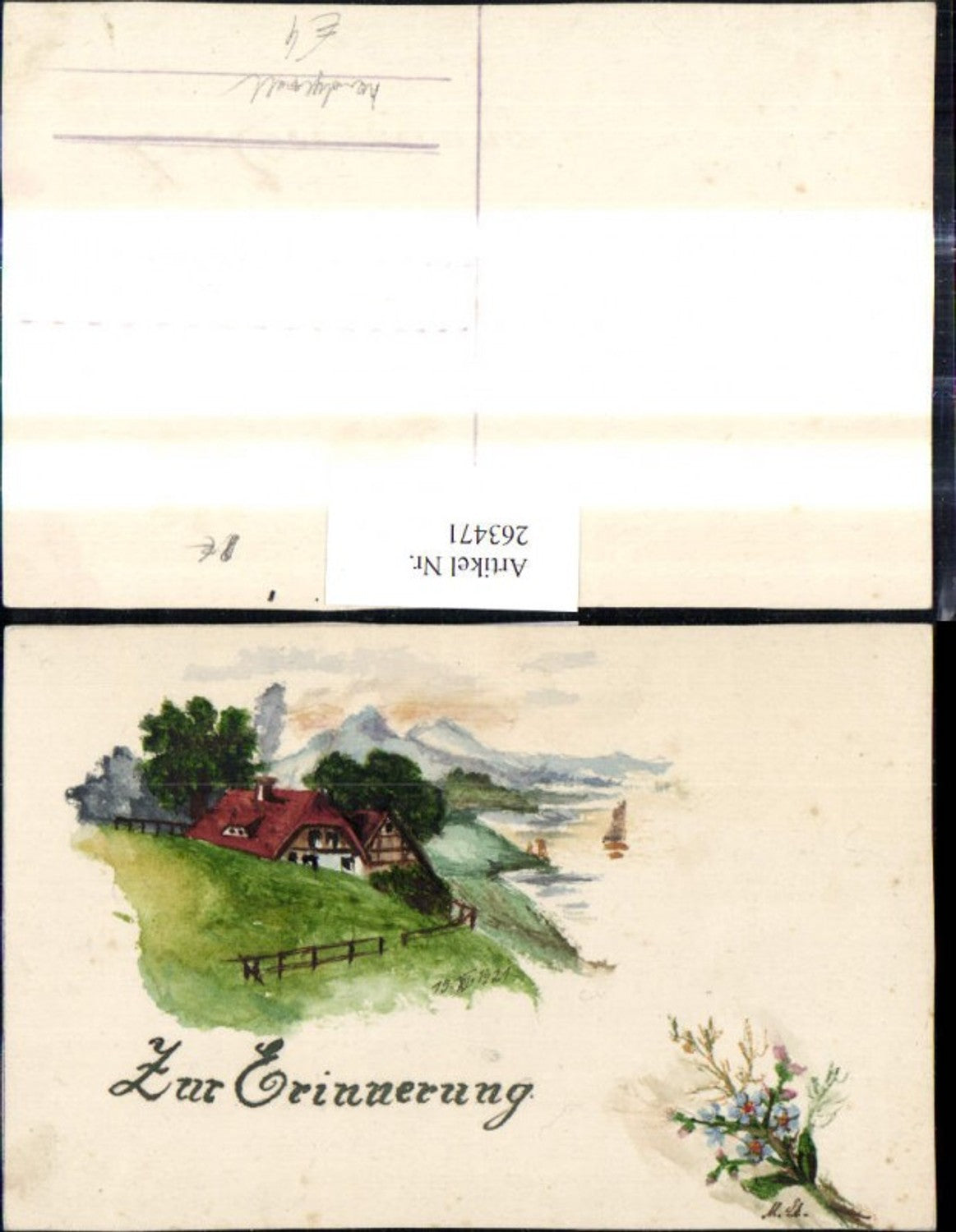 263471,Künstler Ak Handgemalt Haus Landschaft Blumenstrauß
