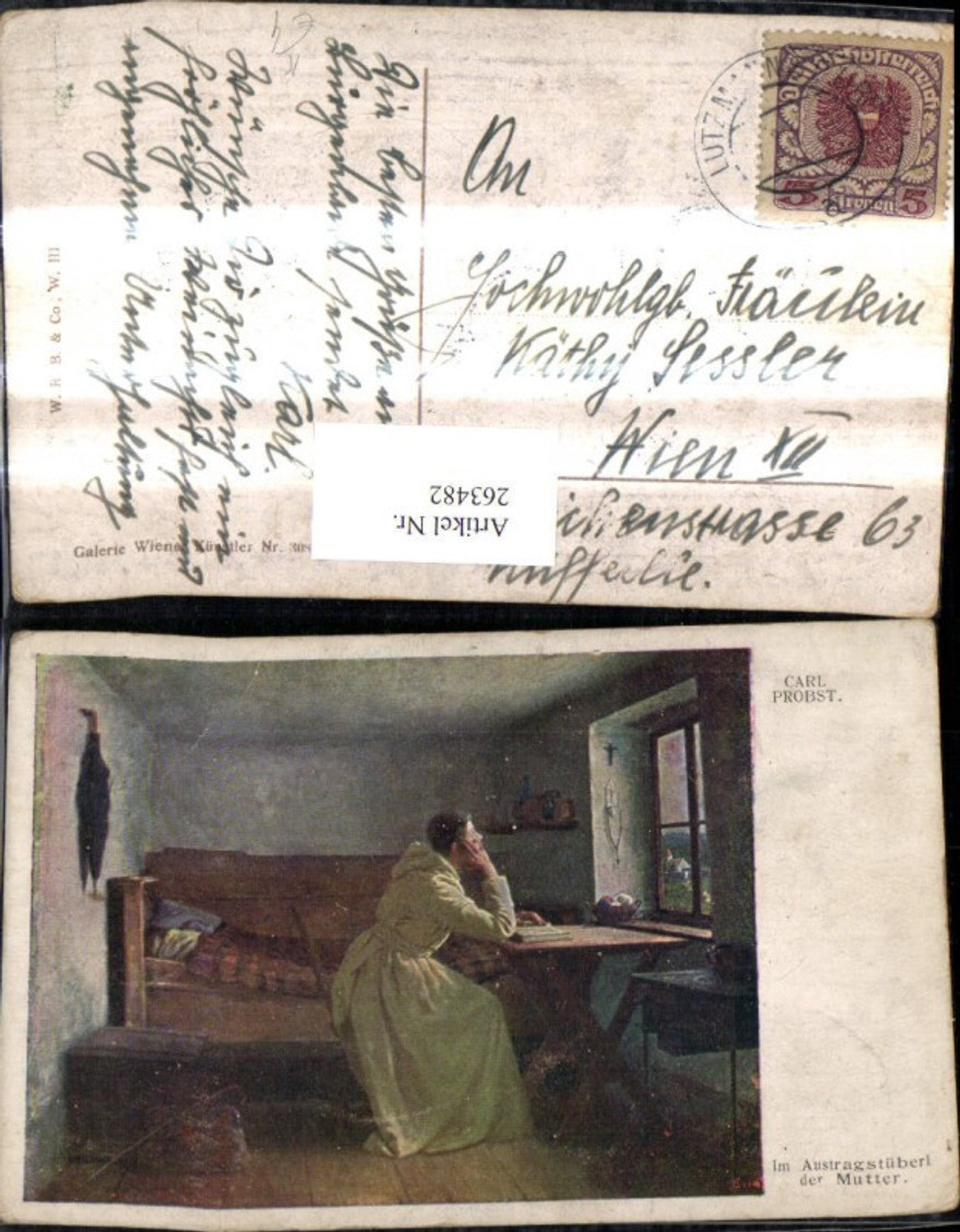 263482,Künstler Ak Carl Probst Im Austragstüberl d. Mutter Mönch a. Fenster