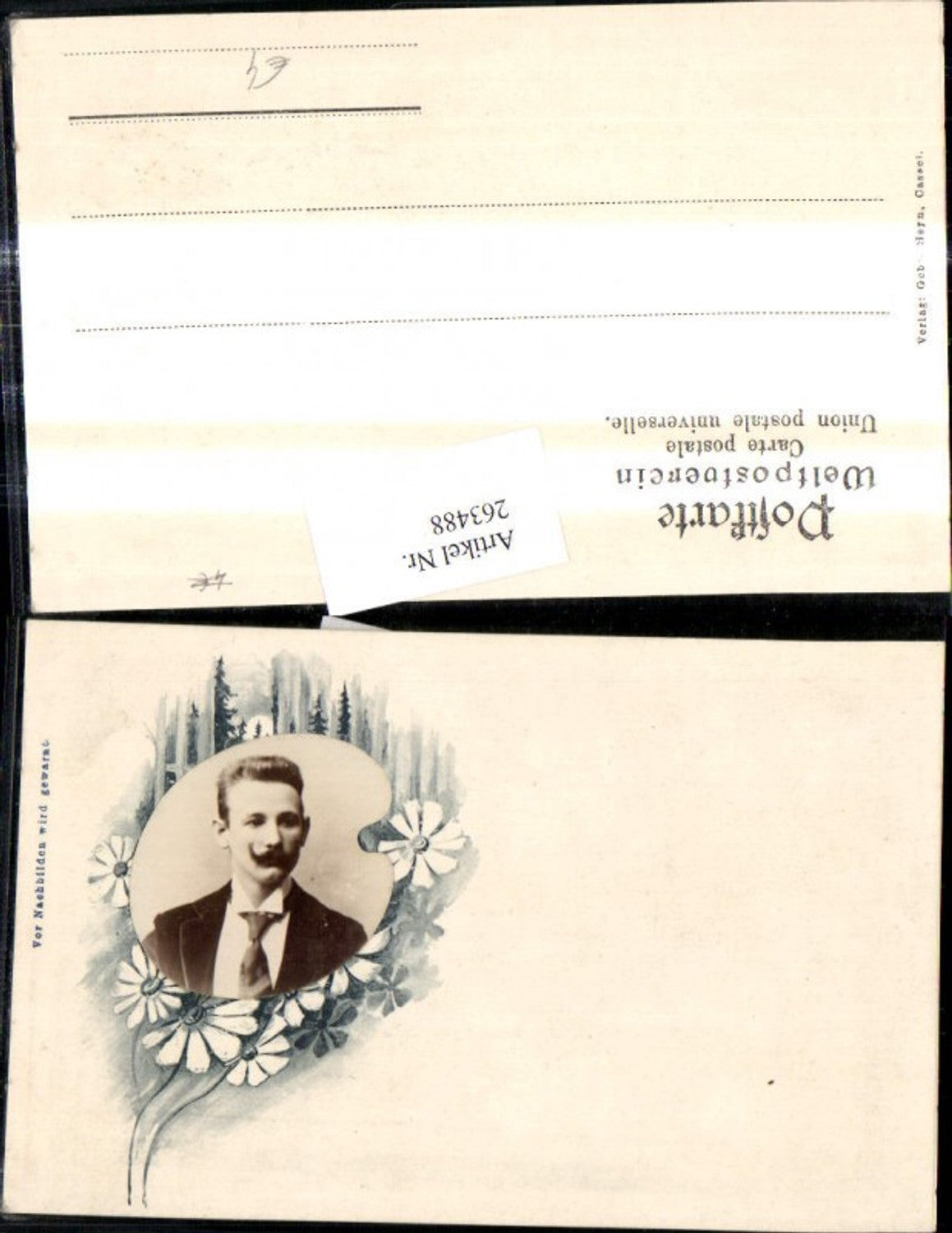 263488,Künstler Ak Mann m. Bart Farbpalette Blumen Passepartout