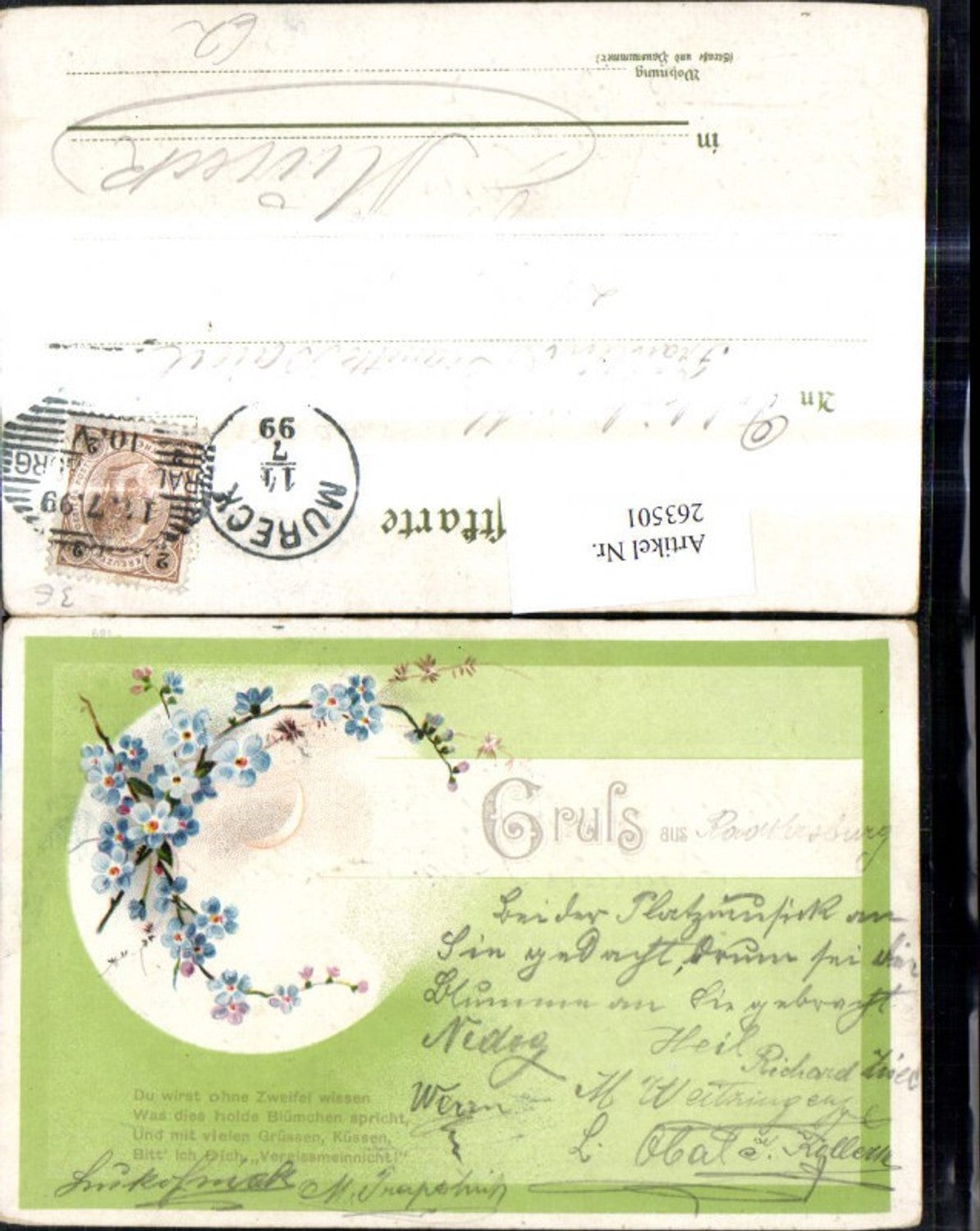 263501, Artist Lithograph Moon Crescent Flowers Forget-me-nots Saying
