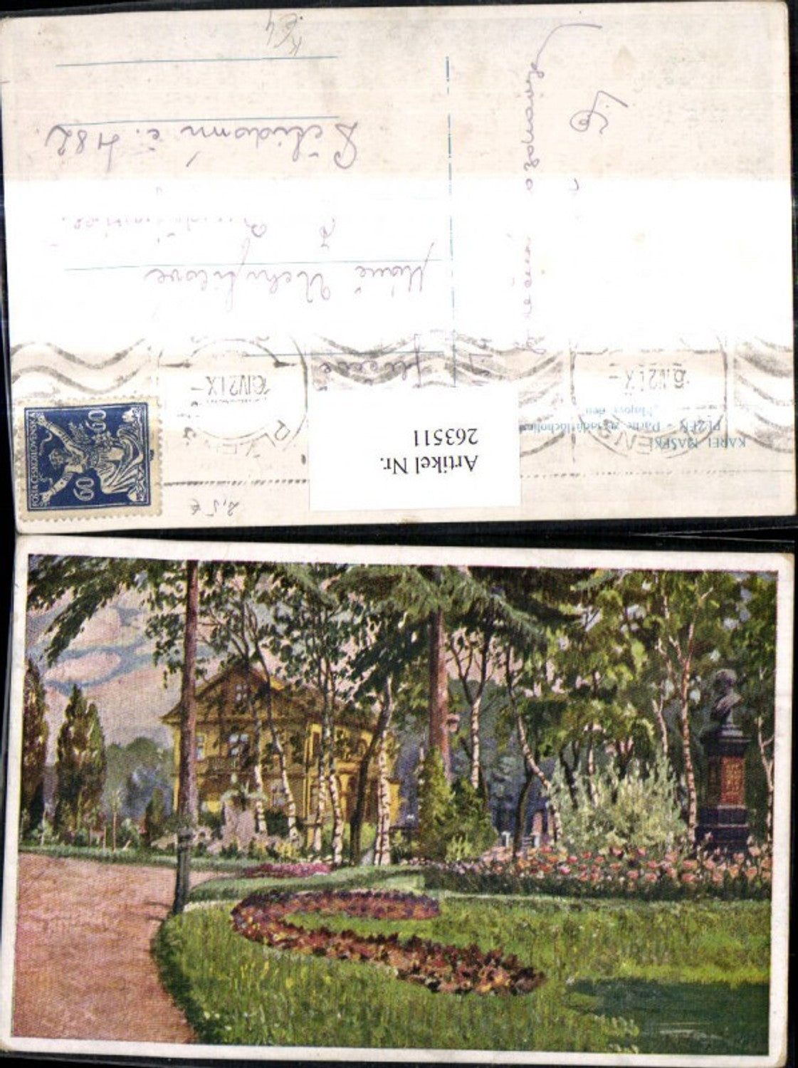 263511, Artist Ak Karel Kasek Plzen Partie ze sadu lochotinskych Majovy den Haus Garten Park