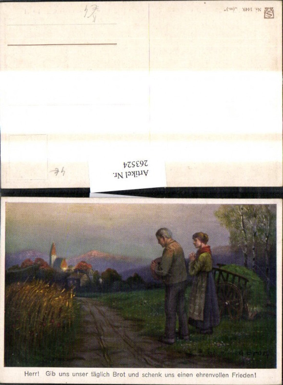 263524,Künstler Ak Paar Gebet v. Feld Dorf Landschaft Bauern