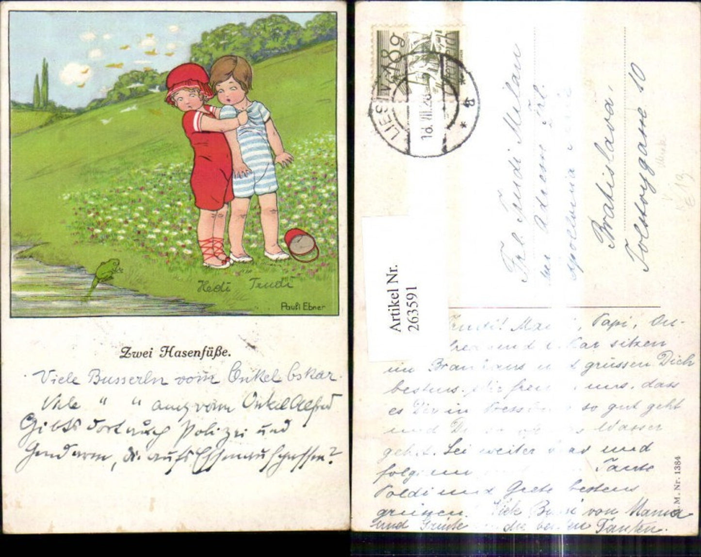 263591, Artist Ak Pauli Ebner Two Rabbits Children's Swimwear a. Bach Frog pub M. Munk 1384