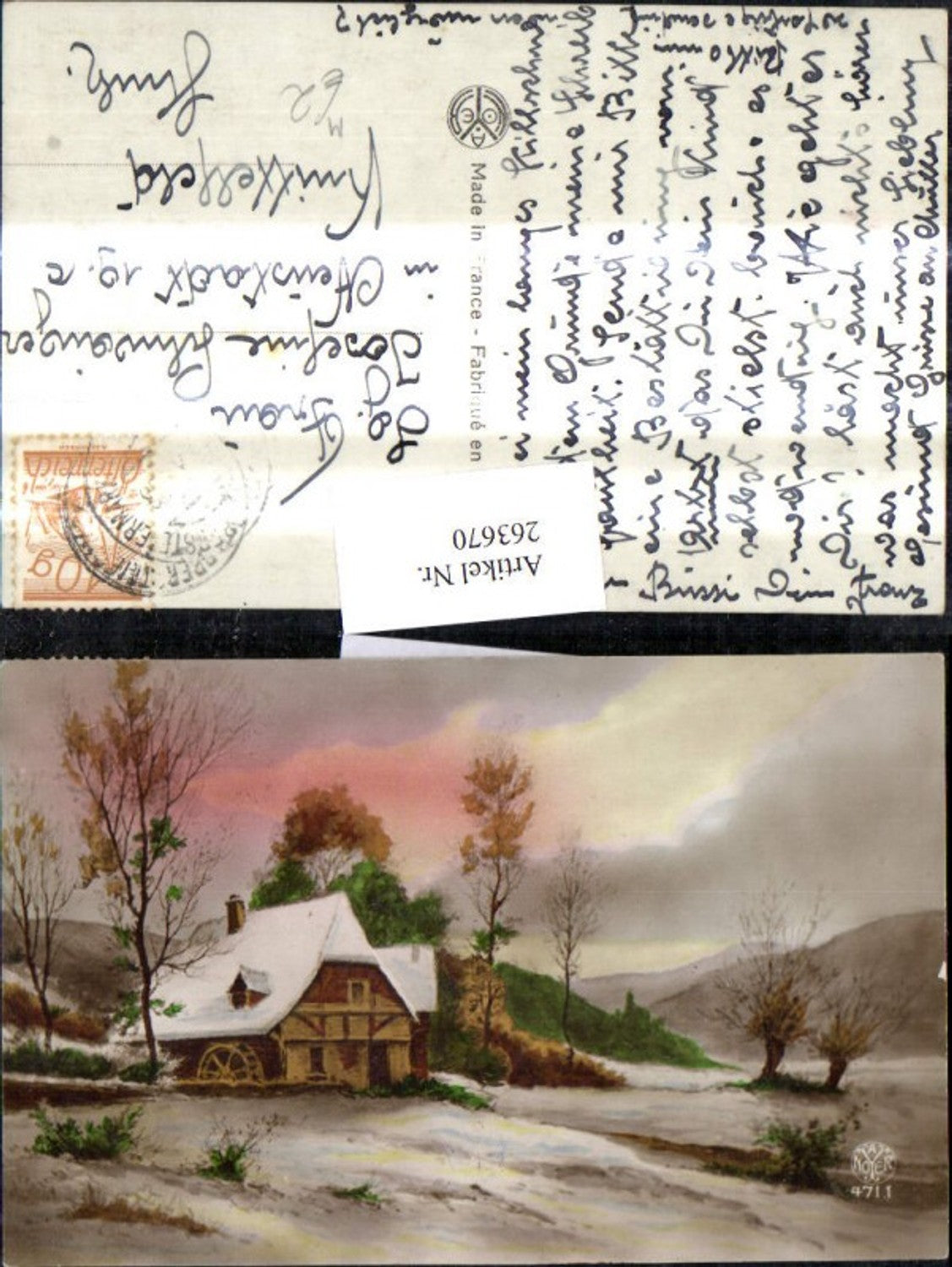 263670,Künstler Ak Wassermühle Mühle Winterlandschaft