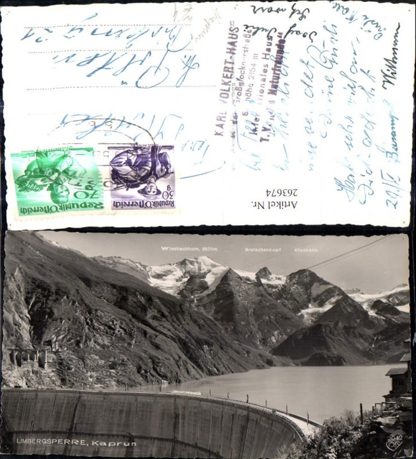 263674,Foto Ak Kaprun Limbergsperre Talsperre m. Gipfelkarte b. Zell a. See