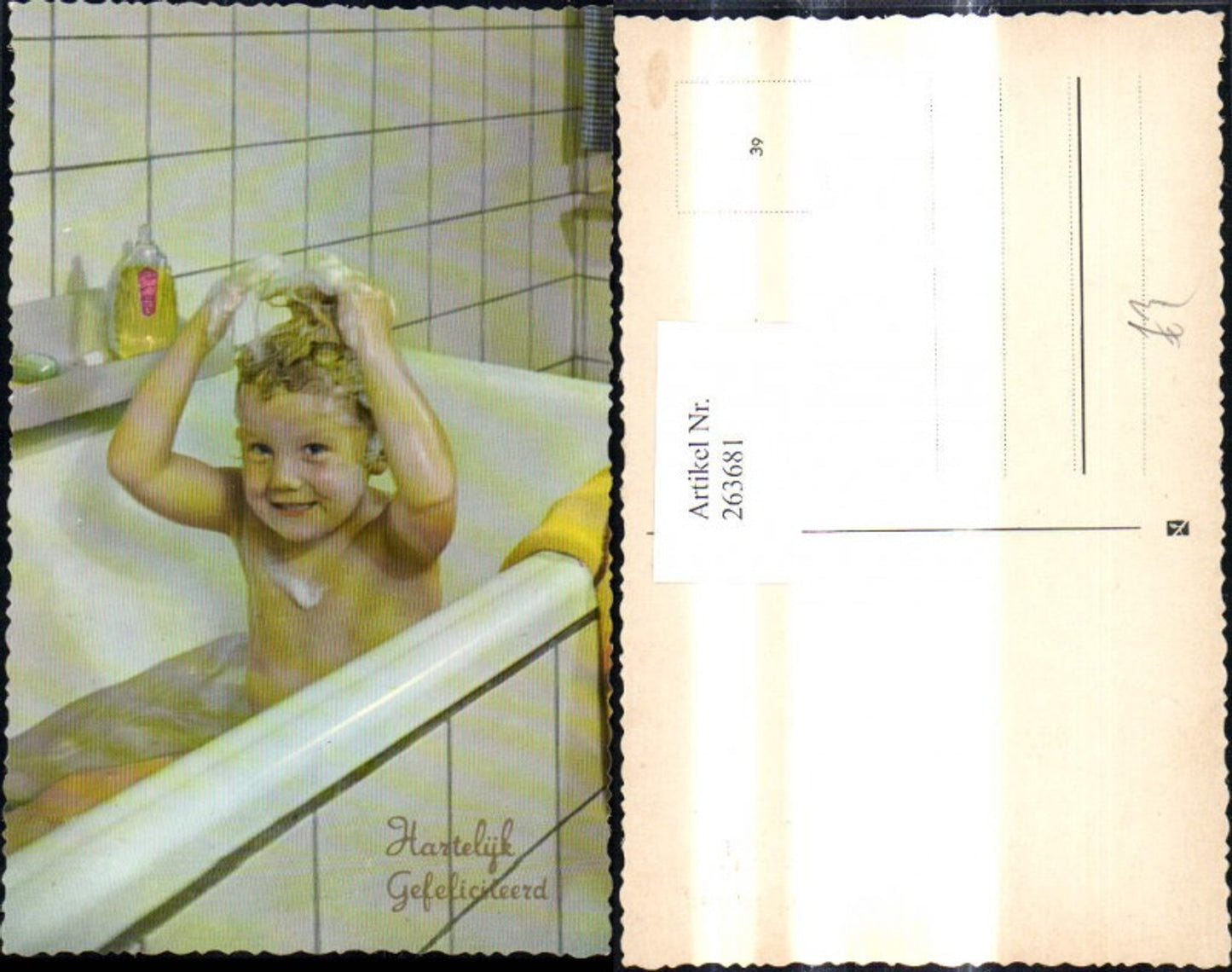 263681,Kinder Mädchen b. Haarewaschen Badewanne Shampoo Hartelijk Gefeliciteerd