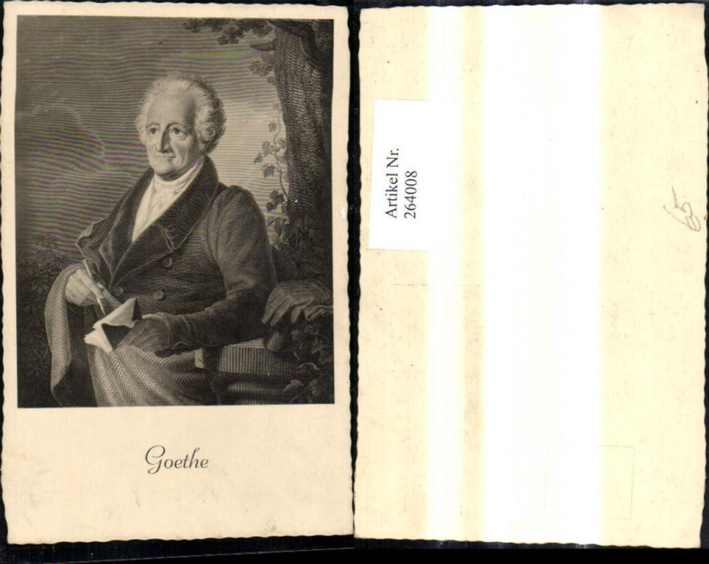 264008,Künstler Ak Goethe Portrait m. Buch Feder b. Baum