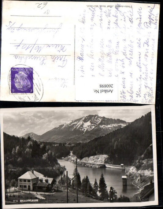 260898,Erlaufklause Gasthaus zu den Zinken von M. Steiner Bergkulisse b. Mitterbach Bahnpost Zug 4721