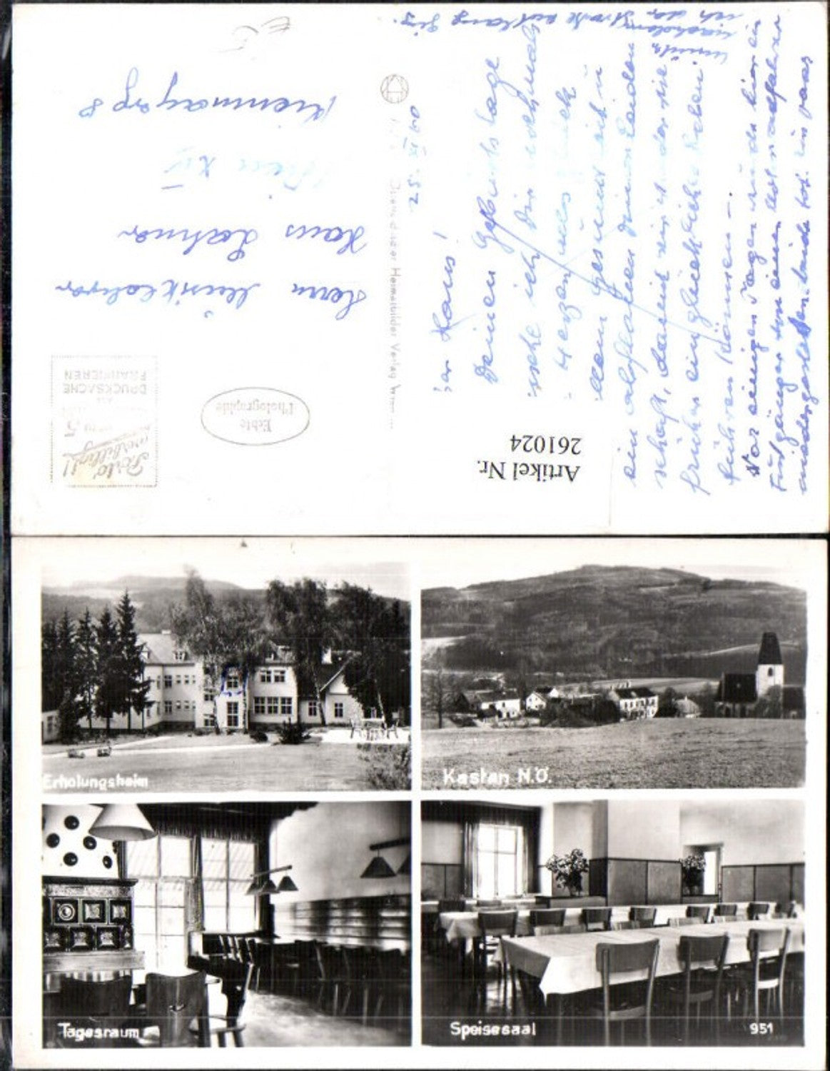 261024,Kasten Teilansicht Kirche Erholungsheim Tagesraum Speisesaal Mehrbildkarte