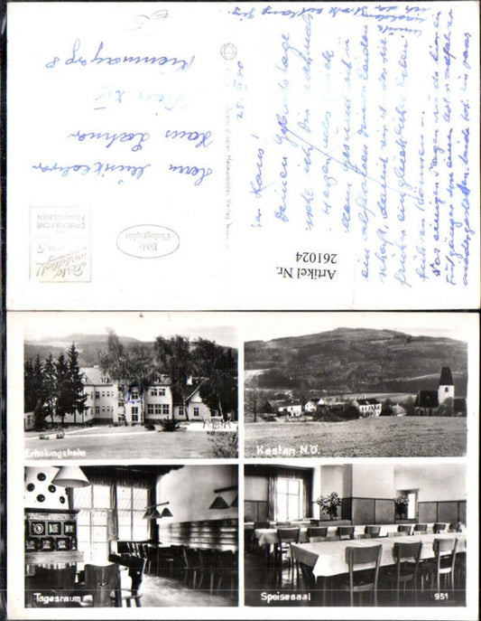 261024,Kasten Teilansicht Kirche Erholungsheim Tagesraum Speisesaal Mehrbildkarte