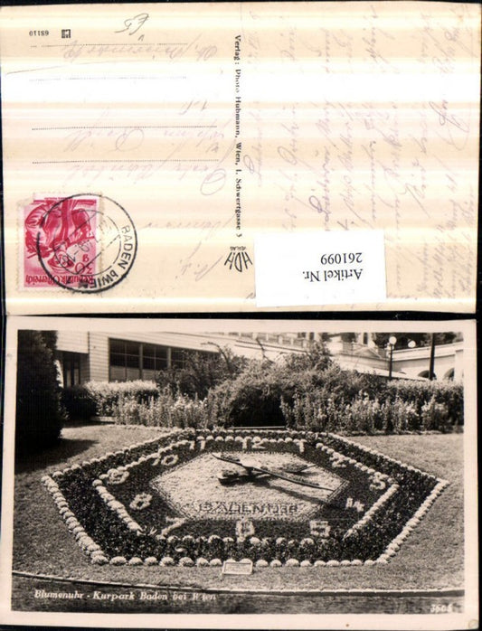261099,Baden b. Wien Kurpark Blumenuhr pub Foto Hubmann 3665