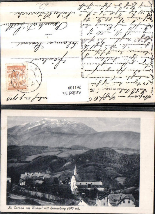 261109,St. Corona am Wechsel Totale Kirche m. Schneeberg Bergkulisse