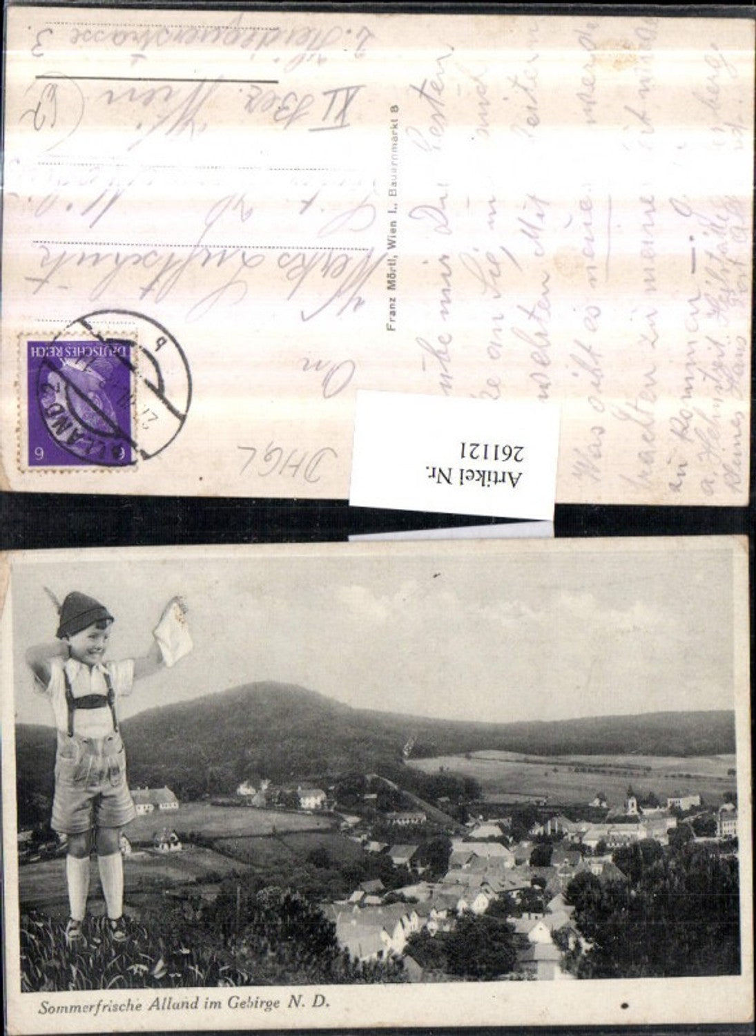 261121,Alland im Gebirge Totale Fotomontage Junge Bub in Tracht Federhut