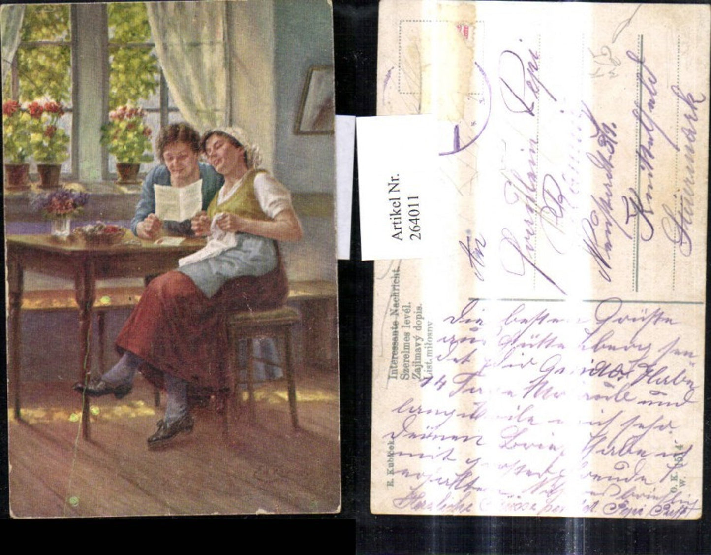 264011, Artist Ak E. Kubicek Interesting message Read Enjoy reading Letter from window